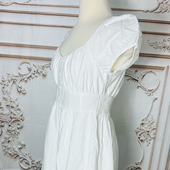 White Puff Sleeve Midi Dress with Tan Belt - Picture 4 of 6